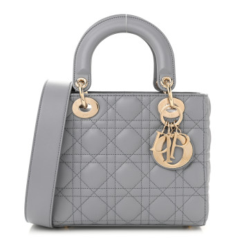 CHRISTIAN DIOR Lambskin Cannage Small My ABCDior Lady Dior Grey