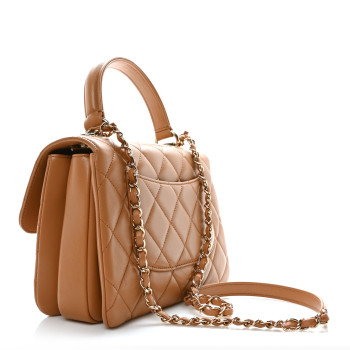 CHANEL Lambskin Quilted Small Trendy CC Dual Handle Flap Bag Camel