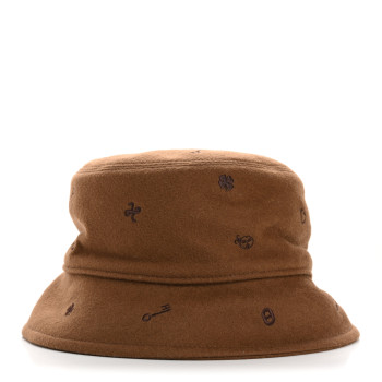 HERMES Cashmere Debbie Charms Bucket Hat 56 Brown