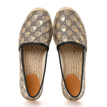 GUCCI GG Supreme Monogram Bees Espadrille Flats 38.5 Beige Ebony Oro Black
