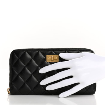 CHANEL Aged Calfskin Quilted Reissue Large Gusset Zip Around Wallet Black