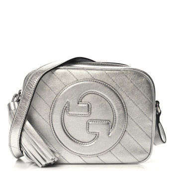 GUCCI Metallic Sakai Be Green Calfskin Diagonal Stitched Small Blondie Shoulder Bag Silver