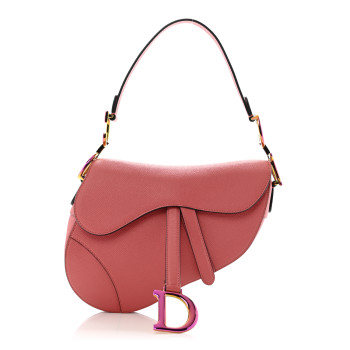 CHRISTIAN DIOR Grained Calfskin Saddle Bag Pink