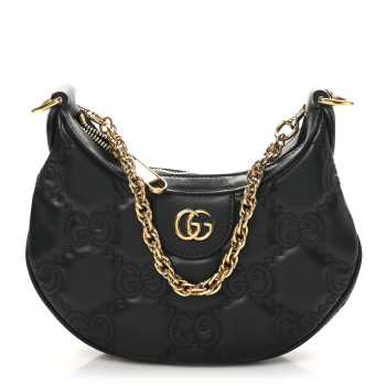 GUCCI Calfskin GG Matelasse Mini Hobo Shoulder Bag Black