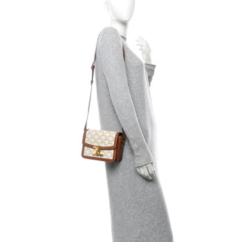 CELINE Calfskin Triomphe Canvas Teen Triomphe Bag White