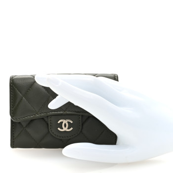 CHANEL Lambskin Quilted Flap Card Holder Wallet Khaki