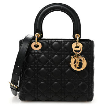 CHRISTIAN DIOR Lambskin Cannage Medium Lady Dior Black