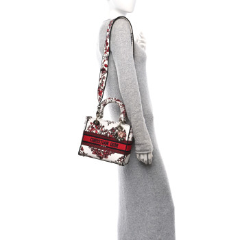 CHRISTIAN DIOR Canvas Le Coeur En Fleurs Embroidered Medium Lady D-Lite White Multicolor