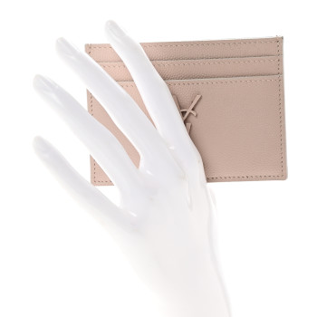 SAINT LAURENT Grain De Poudre Monogram Credit Card Case Rose