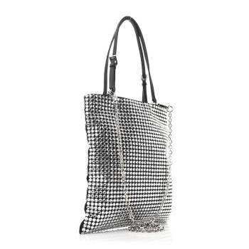 PRADA Satin Crystal Metal Triangle Logo Chain Crossbody Handbag Cristal