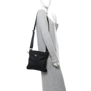 PRADA Nylon Vela Flat Messenger Bag Black