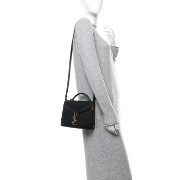 SAINT LAURENT Grain de Poudre Medium Classic Monogram Cassandra Top Handle Black