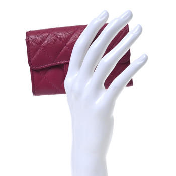 CHANEL Caviar Quilted Flap Card Holder Wallet Dark Pink