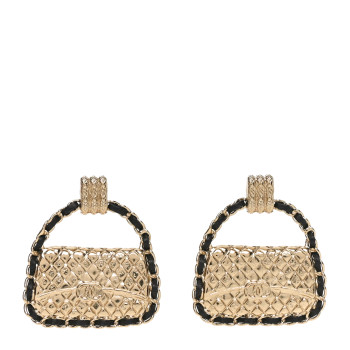 CHANEL Metal Lambskin Quilted CC Chain Flap Bag Earrings Gold Black