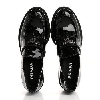 PRADA Vernice Metal Triangle Logo 50mm Loafers 39.5 Black
