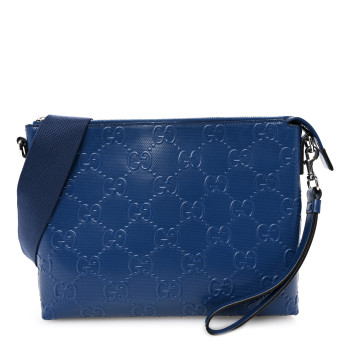 GUCCI Calfskin GG Tennis Embossed Medium Wristlet Messenger Bag Intense Metal Blue