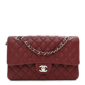 CHANEL Lambskin Quilted Medium Double Flap Burgundy