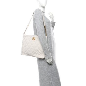 VERSACE Calfskin Quilted La Medusa Chain Flat Shoulder Bag White