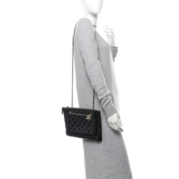 CHANEL Shiny Lambskin Quilted Medium Double Case With Strap Black