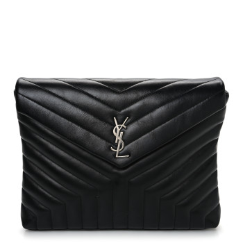 SAINT LAURENT Calfskin Y Quilted Monogram Loulou Document Holder Black
