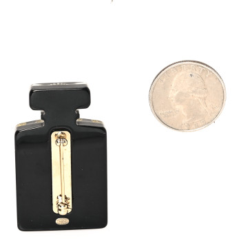 CHANEL Resin Strass Perfume Bottle CC Brooch Black Gold