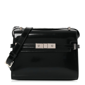 SAINT LAURENT Patent Mini Manhattan Shoulder Bag Black