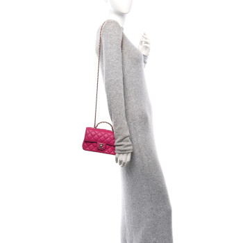 CHANEL Lambskin Quilted Mini Crystal Top Handle Rectangular Flap Dark Pink