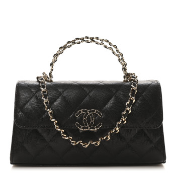 CHANEL Caviar Quilted Chain Top Handle Phone Holder With Chain Black