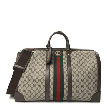 GUCCI GG Supreme Monogram Textured Dollar Calfskin Web Large Savoy Duffle Bag Beige Ebony