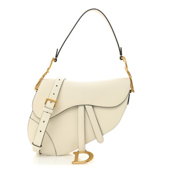 CHRISTIAN DIOR Grained Calfskin Saddle Bag White