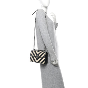 VALENTINO GARAVANI Vitello Chevron Medium Rockstud Flip Lock Crossbody Bag Light Ivory Black