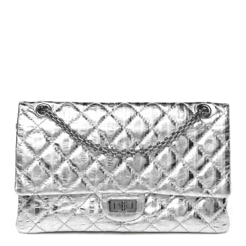 CHANEL Metallic Striped Calfskin 2.55 Reissue 226 Flap Silver