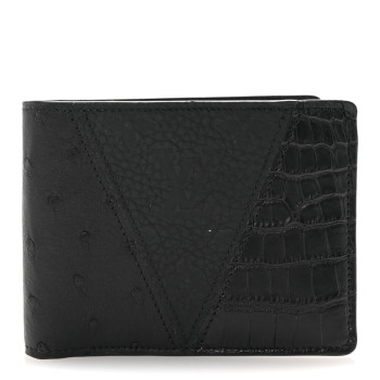 LOUIS VUITTON Crocodile Ostrich Taurillon Monogram Shadow Multiple Wallet Black