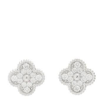 VAN CLEEF & ARPELS 18K White Gold Diamond Vintage Alhambra Earrings
