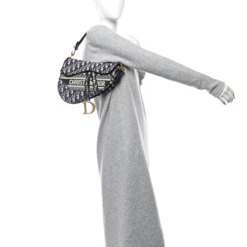 CHRISTIAN DIOR Oblique Embroidered Saddle Bag Blue