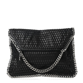 STELLA MCCARTNEY Patent Net Fold Over Falabella Clutch Black
