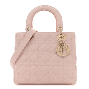 CHRISTIAN DIOR Lambskin Cannage Medium Lady Dior Light Pink