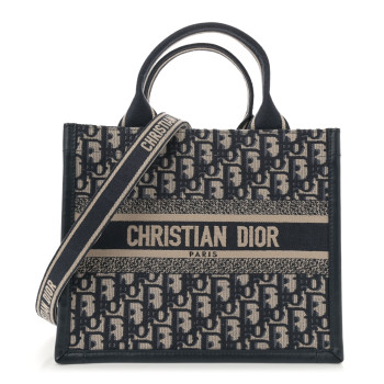 CHRISTIAN DIOR Oblique Calfskin Small Book Tote With Strap Blue Multicolor