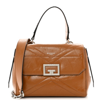 GIVENCHY Creased Patent Calfskin Small ID Flap Tan