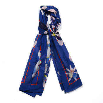 CHANEL Cotton Silk Floral CC Pareo Scarf Blue