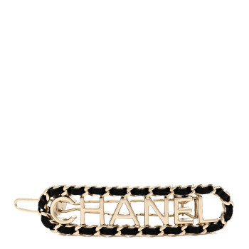 CHANEL Metal Lambskin Vintage Allure Logo Hair Clip Black Gold