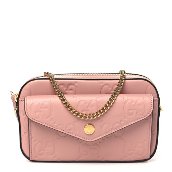 GUCCI Calfskin GG Super Mini Debossed Chain Wallet Dust Carmine
