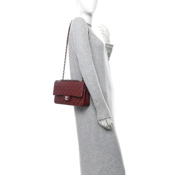 CHANEL Lambskin Quilted Medium Double Flap Burgundy