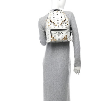 MCM Visetos Studded Small Stark M Backpack White