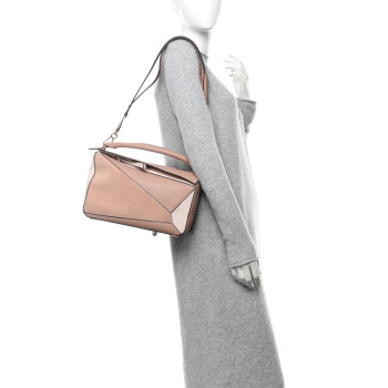 LOEWE Calfskin Suede Medium Puzzle Bag Blush
