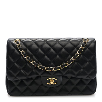 CHANEL Lambskin Quilted Jumbo Double Flap Black