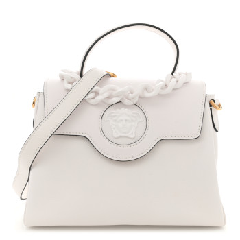 VERSACE Calfskin Medium La Medusa Top Handle Handbag Optical White