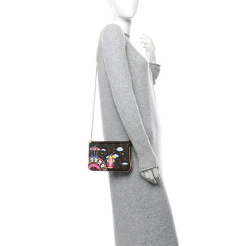 LOUIS VUITTON Monogram 2020 Christmas Animation Big Wheel Double Zip Pochette Rose Ballerine