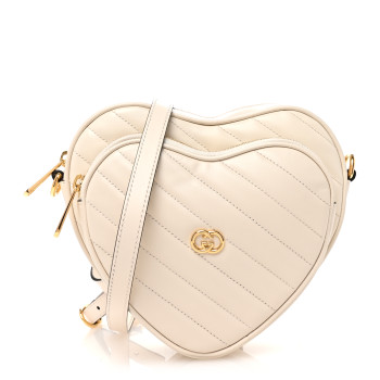 GUCCI Calfskin Matelasse Diagonal Mini Interlocking G Heart Shoulder Bag Mystic White