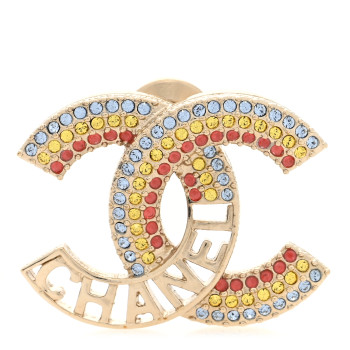 CHANEL Crystal Rainbow Logo CC Brooch Gold Multicolor